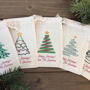 Set of 10 Personalized Christmas Favor Bags / Assorted Abstract Christmas Tree Design (Item 1726A)