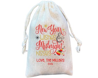 New Year's Eve Cotton Favor Bags: Midnight Kisses Design
