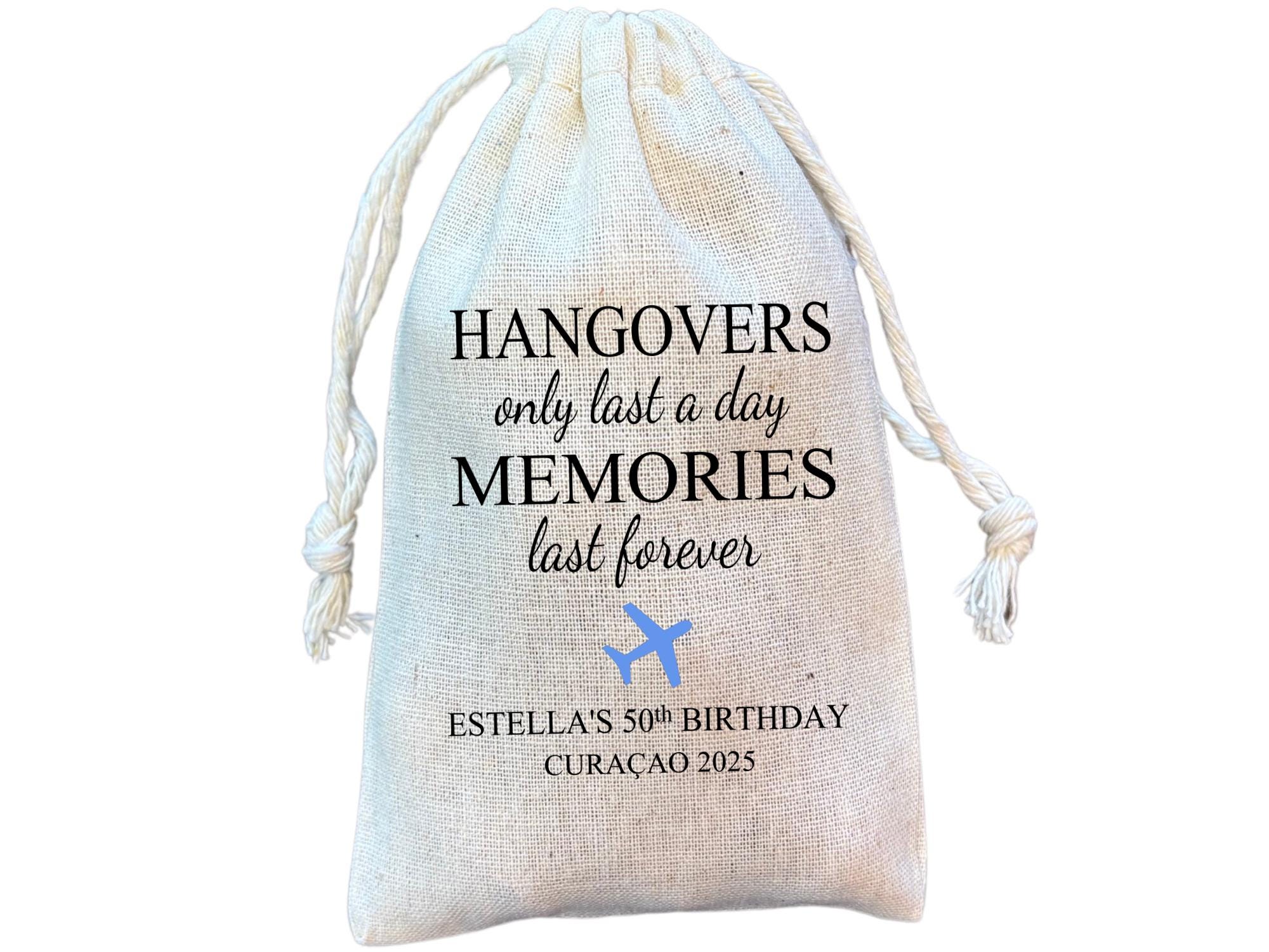 Travel Theme Cotton Favor Bag: Airplane Hangover Recovery Kit