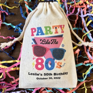 Set of 10 Personalized 80s Theme Party Favor Bags | Party Like the 80s Favors (Item 2480A)