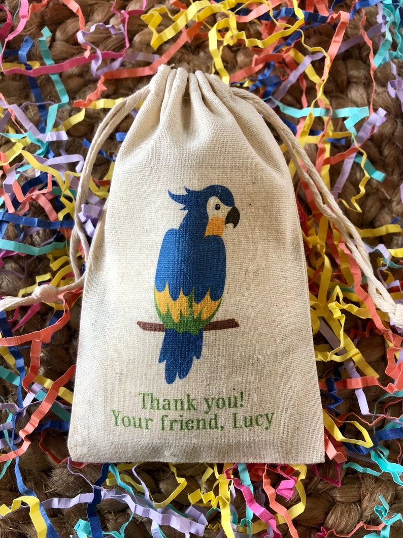 Hawaiian Luau Tropical Bird Party Favor Bags Item 1839A Assorted Parrot Party Favor Set of 10