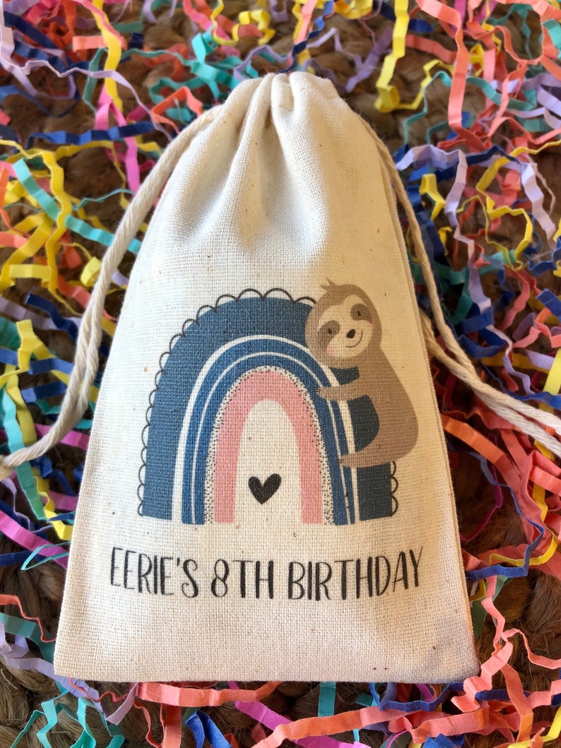 Set of 10 Personalized Sloth Rainbow Assortment Shower or Birthday Party Favor Bags Item 2112A image 6