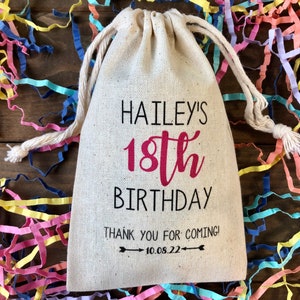 Set of 10 Personalized Party Favor Bags "ANY AGE" Birthday Custom Muslin Cotton Bags (Item 2482A)