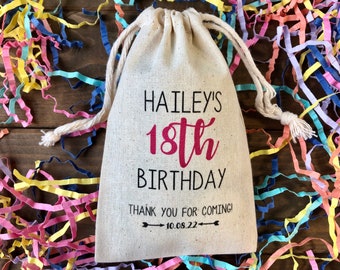 Set of 10 Personalized Party Favor Bags "ANY AGE" Birthday Custom Muslin Cotton Bags (Item 2482A)