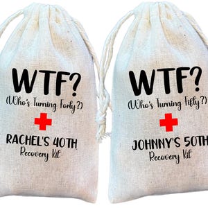 WTF? Who&#39;s Turning Fifty?, 50th Birthday Party Gift and Favor Bags, Hangover and Recovery Kit Bag for Fiftieth (Item 2556A)
