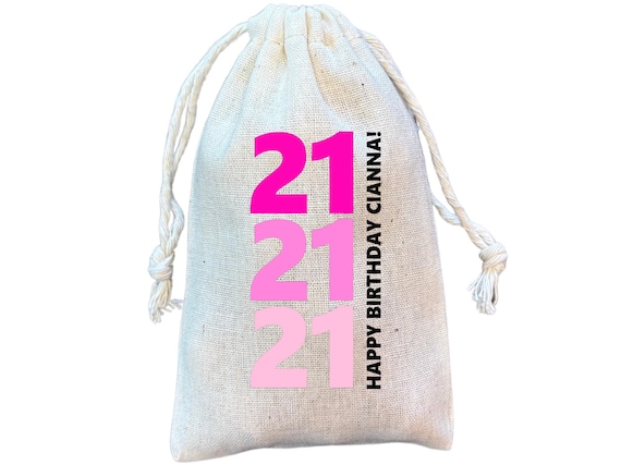 Personalized 21st Birthday Favor Bags: Cotton Hangover Kit
