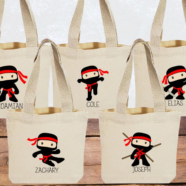 Set of 5 Personalized Ninja Party Favor Tote Bags | (Item 2072E)