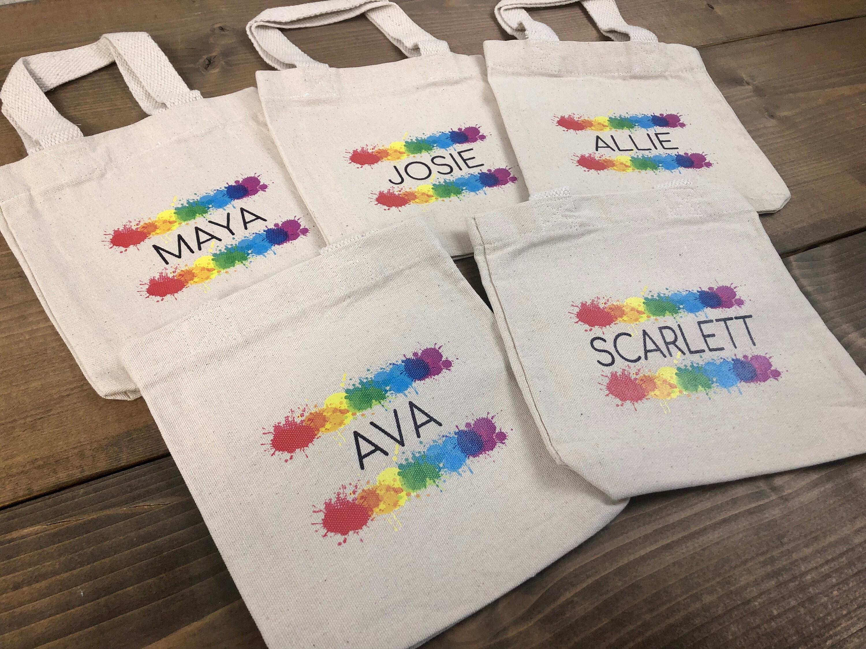 Set of 5 Personalized Art Paint Party Favor Bags Rainbow Etsy