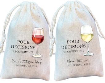 Wine Hangover Recovery Kit Bags: Bachelorette Party Favor, Pour Decisions