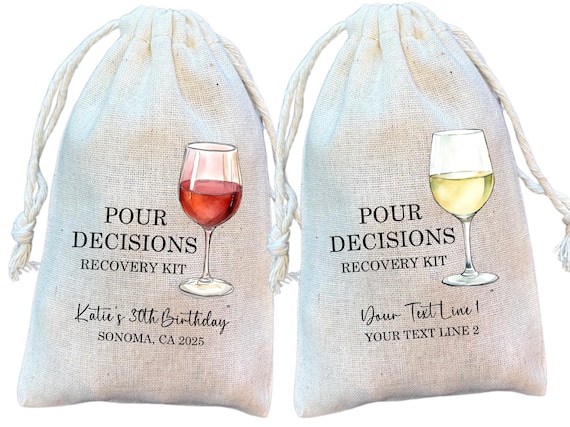 Wine Hangover Recovery Kit Bags: Bachelorette Party Favor, Pour Decisions