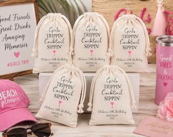 Girls Trippin' Cocktail Sippin' Cotton Favor Bags: Bachelorette Party Gift