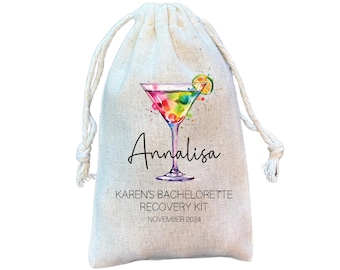 Personalized Martini Bachelorette Party Favor Bags: Cotton Drawstring Gift Bags