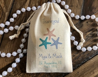 Set of 10 Personalized Starfish Wedding Favor Bags (Item 2185A)
