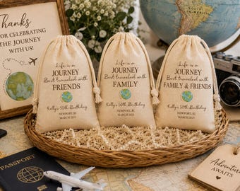 Travel Favor Bags: Cotton Drawstring, Friends Trip Survival Kit