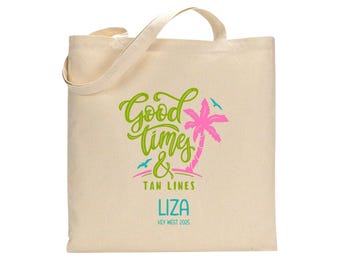 Beach Tote Bag: Good Times & Tan Lines, Girls Trip Cotton Tote