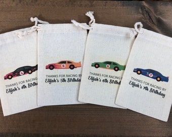 Set of 10 Personalized Racecar Birthday Party Favors - Custom Treat Bags (Item 2589A)