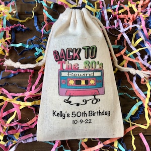 Set of 10 Personalized 80s Theme Party Favor Bags | Back to the 80s Rewind Favors (Item 2478A)