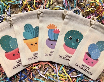 Set of 10 Cactus Personalized Birthday Party Fiesta Baby Shower Favor Bags  (Item 2104A)