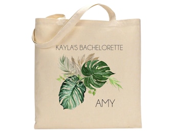 Personalized Palm Leaf Cotton Tote Bag: Tropical Beach Trip