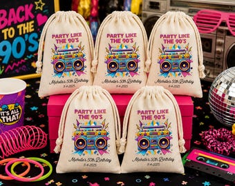 Bolsas de regalo y recuerdos para fiestas de cumpleaños con temática de los años 90