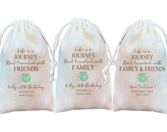 Travel Favor Bags: Cotton Drawstring, Friends Trip Survival Kit