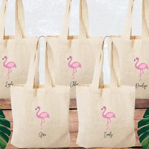 Set of 5 Personalized Flamingo Bachelorette Party Favor Tote Bags (Item 1863E)