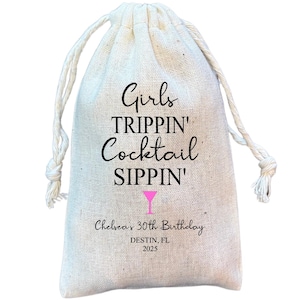 Bolsas de algodón para regalos de despedida de soltera con temática de cócteles para chicas