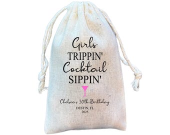 Girls Trippin&#39; Cocktail Sippin&#39; Cotton Favor Bags: Bachelorette Party Gift