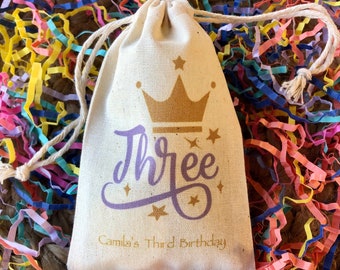 Set of 10 Third Birthday Princess Party Favor Bags (Item 2147A)