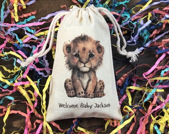 Set of 10 Personalized Baby Lion Party Favor Bags (Item 2609A)