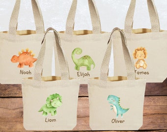 Set of 5 Personalized Dinosaur Party Favor Tote Bags (Item 1930E)