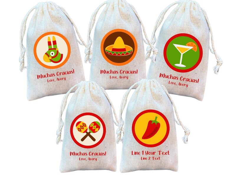 Cinco de Mayo Party Favor Bags: Mexican Fiesta Cotton Gift Bags assortment