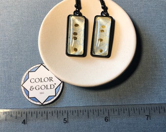 Hand made and hand-gold leaf “Sky Light” Gold, Blue & Cream Earrings