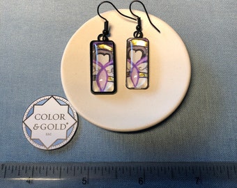 Hand made and hand-gold leaf “L. B. Purple Ring” Gold, Purple & Lavender Heart Earrings