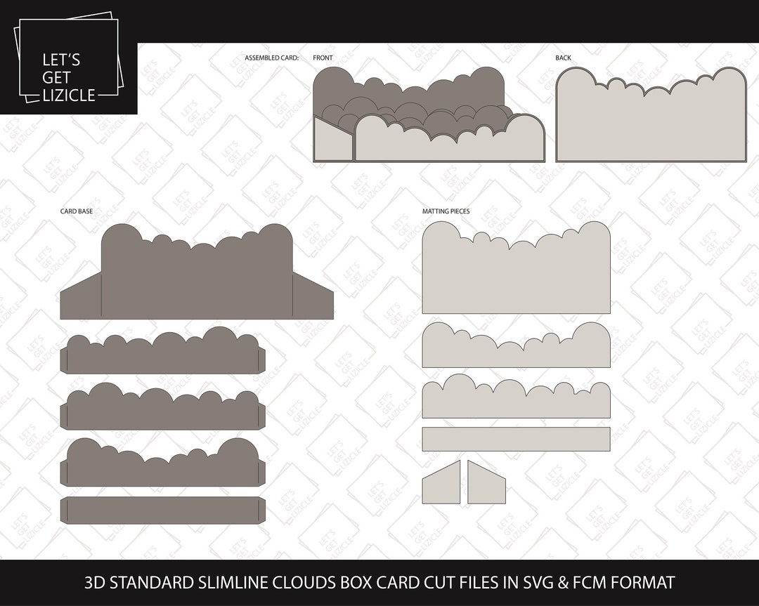 SVG/FCM Cut Files - 3D Box Card, Slimline Cloud Background - Etsy