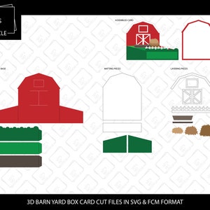 Fichiers de coupe SVG/FCM - carte boîte 3D, scène de cour de grange