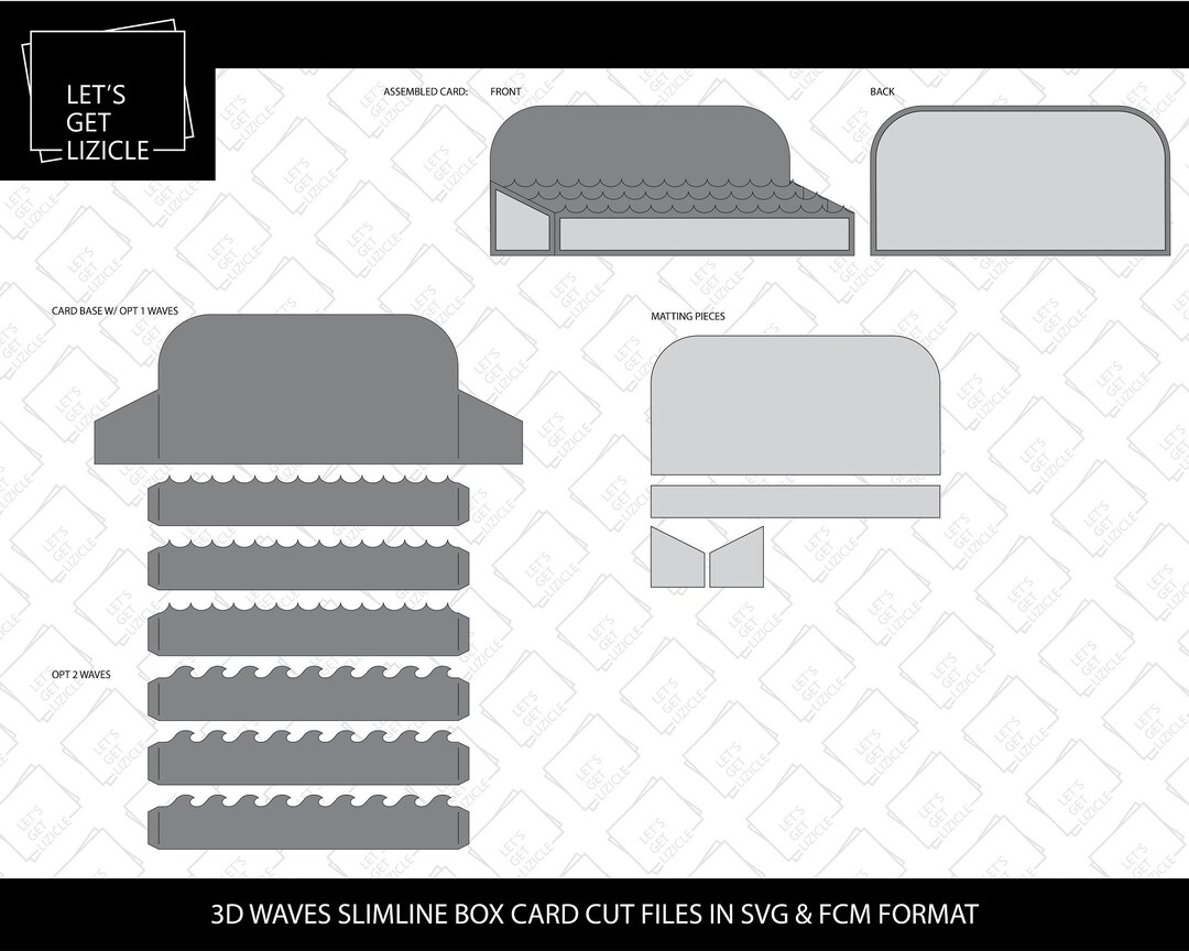 SVG/FCM Cut Files - 3D Box Card, Slimline Waves Background - Etsy