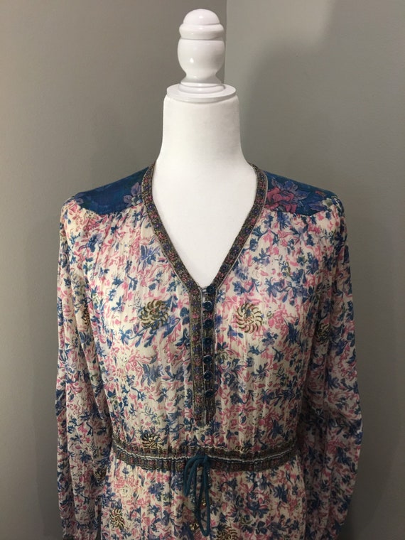 Vintage Indian cotton gauze dress Gold stamping