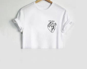 Anatomical Heart Pocket Crop Top Shirt Tee T-shirt Fashion Blogger Tumblr, Instagram, Grunge Cute Love Real.