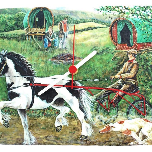 Romany Gypsy Clock - Romany Gypsy Sulky Race - Sulky Racing - Gypsy Horses - Gypsy Horse Romany Gypsies - WT45C