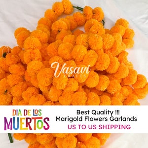 Pack of 2 Mexican MARIGOLD FLOWERS GARLANDS, Día de Los Muertos Altar, Day of the Dead, Halloween, Fall, Diwali Decoration, Indian Wedding