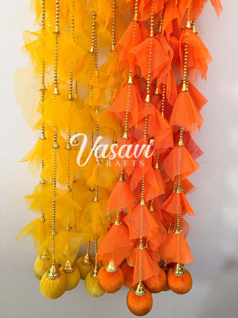 Pack of 20, 30, 50, 60, 100 Fabric Frill Garlands With Ball for Haldi ...