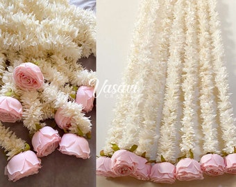 Pack of 30,40,50,60,80,100 Jasmine Flower Garland with Rose for Wedding Decoration Mandap Decoration Indian Wedding Muslim Wedding  Décor