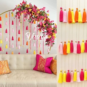 20, 30, 40, 50 Silk Tassel Garland String for Indian Wedding Backdrop Colorful Prop Mehndi Backdrop Tassel Garlands Mexican Fiesta Décor