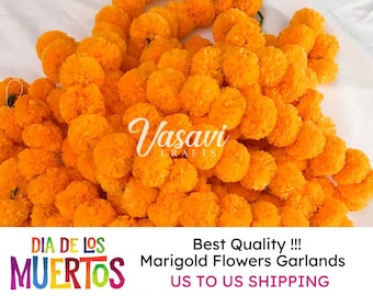 Pack of 5- Dia de Los Muertos, Halloween, Diwali,Indian Wedding, Mexican Decor,Day of the Dead- MARIGOLD FLOWER GARLANDS (No Import Charges)