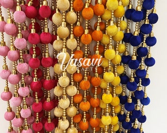 Ball Tassel Garlands for Backdrop Mehndi Decoration Indian Wedding Colorful Hangings Haldi Décor Party Wall Backdrop Muslim Wedding Décor