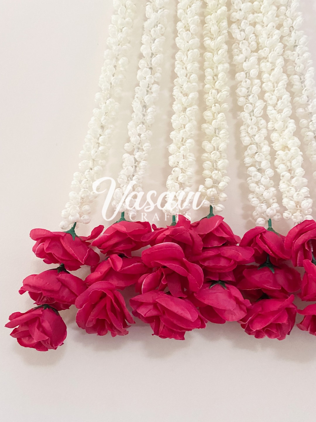 Pack of 10 Jasmine Mogra Flower Garland With Magenta Roses Etsy