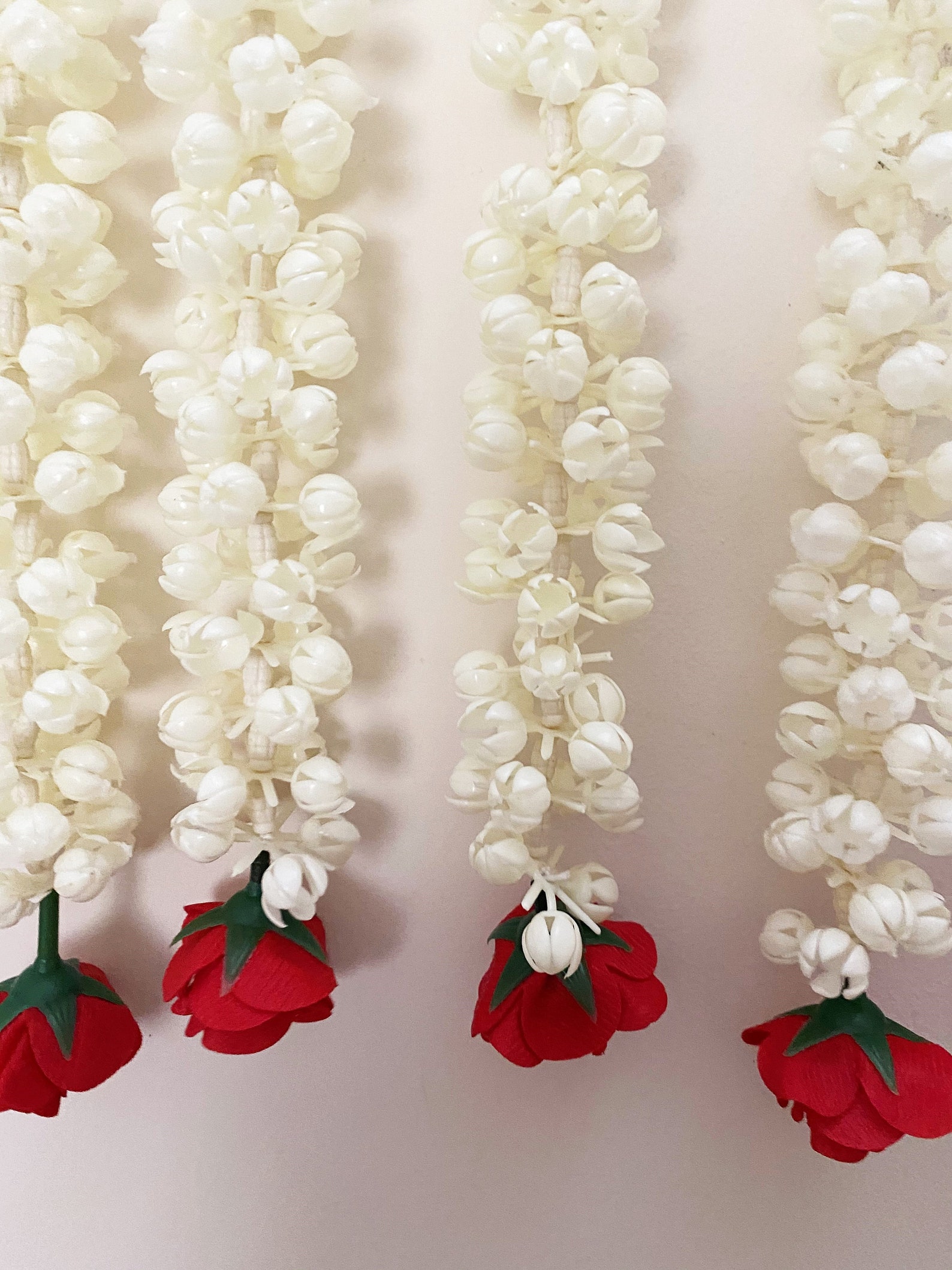 White Jasmine/Mogra Flower Garlands with Red Roses Indian Etsy