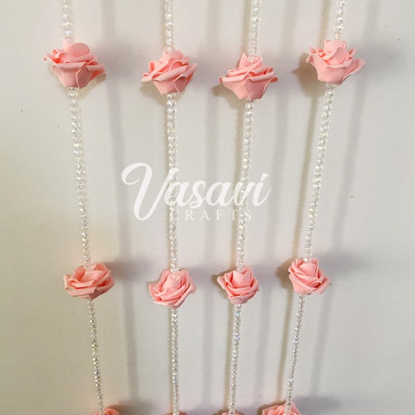 Crystal Beads Garlands with peach roses for Indian Wedding, Mandap, Wedding Backdrop Mandap Decor Party Backdrop Rustic Pastel Decor