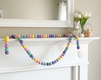 FREE SHIPPING! Easter Felt Ball Garlands Easter Decorations- Pastel Rainbow Bunting Party Banner Easter Decor Party Decor Spring Decor